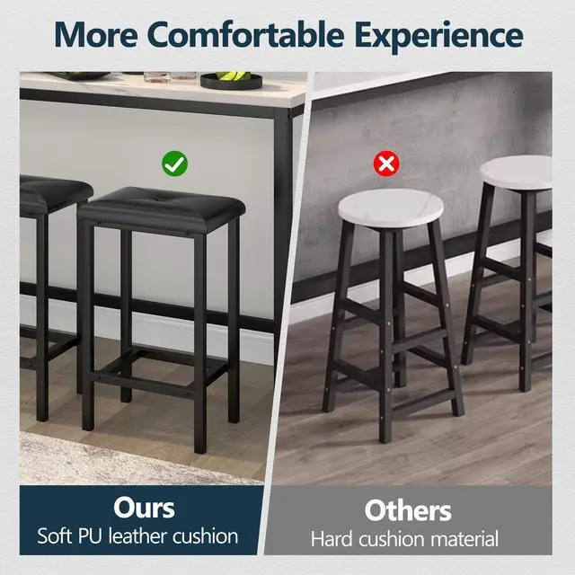 Alt view image 4 of 6 - 4-Piece Bar Table and Chairs Set with 3 PU Upholstered Bar Stools, 60.2" Faux Marble Table Top, Modern Counter Height Table for Kitchen, Living Room, Party Room, Small Space, Pub (Black)
