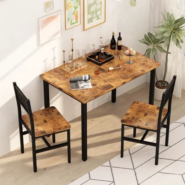 Alt view image 2 of 6 - Small Kitchen Table Set for 2, Industrial Dining Breakfast Table and 2 Chairs, 3 Pieces Dining Table Set for Dining Room, Living Room, Apartment, Small Space (Retro Brown)
