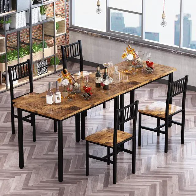 Alt view image 5 of 6 - Small Kitchen Table Set for 2, Industrial Dining Breakfast Table and 2 Chairs, 3 Pieces Dining Table Set for Dining Room, Living Room, Apartment, Small Space (Retro Brown)
