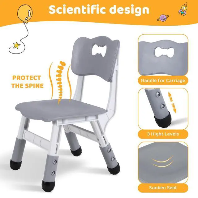 Alt view image 2 of 6 - Kids Table and 2 Chairs Set, Height Adjustable Toddler Desk, Baby Activity Art Table with Wipe-Clean Desktop, Ergonomic Chair, Anti-Slip Legs, Montessori Education for Daycare, Home, Preschool