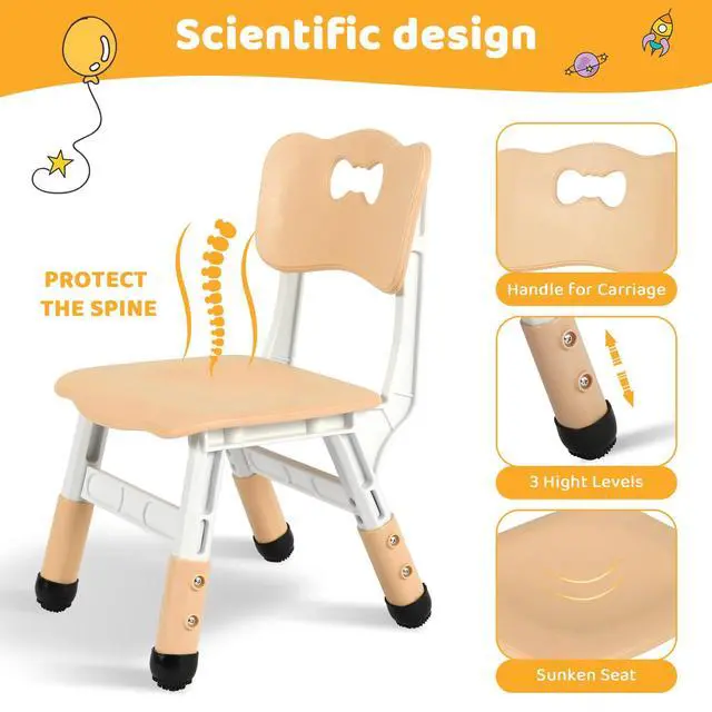 Alt view image 2 of 6 - Kids Table and 2 Chairs Set, Height Adjustable Toddler Desk, Baby Activity Art Table with Wipe-Clean Desktop, Ergonomic Chair, Anti-Slip Legs, Montessori Education for Daycare, Home, Preschool