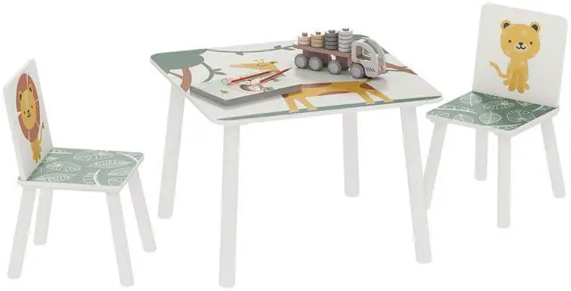 Main image of 3-Piece Toddler Table and Chair Set, Kids Table and Chairs Set Furniture with Animal Pattern for Boys and Girls Aged 3-8, Bedroom, Nursery, Playroom, Green