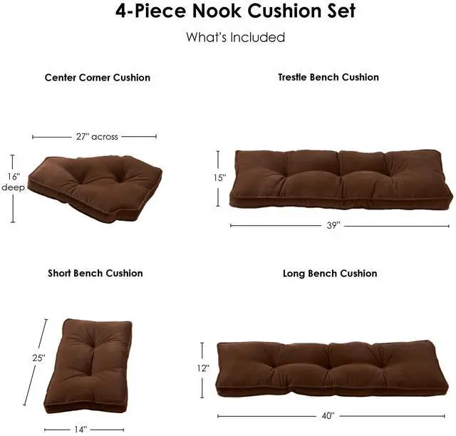 Alt view image 6 of 6 - Hyatt Microfiber Kitchen Nook Cushion Set, 4 Piece Assortment, Mocha
