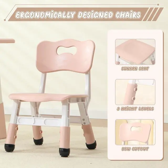 Alt view image 6 of 6 - Kids Table and 2 Chairs Set, Large Built-in Storage, Adjustable Toddler Table and Chair Set, Graffiti Desktop Kids Activity Table