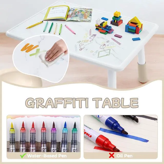 Alt view image 2 of 6 - Toddler Table and Chair Set for Ages 3-8, Adjustable Kids Table and Chairs for Reading,Drawing, Eating, Children Activity Table with Graffiti Tabletop for Daycare/Classroom/Home/Preschool