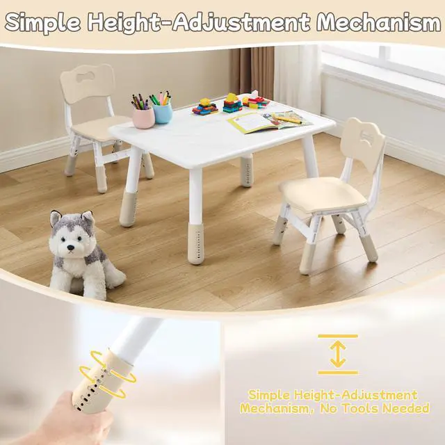 Alt view image 3 of 6 - Toddler Table and Chair Set for Ages 3-8, Adjustable Kids Table and Chairs for Reading,Drawing, Eating, Children Activity Table with Graffiti Tabletop for Daycare/Classroom/Home/Preschool