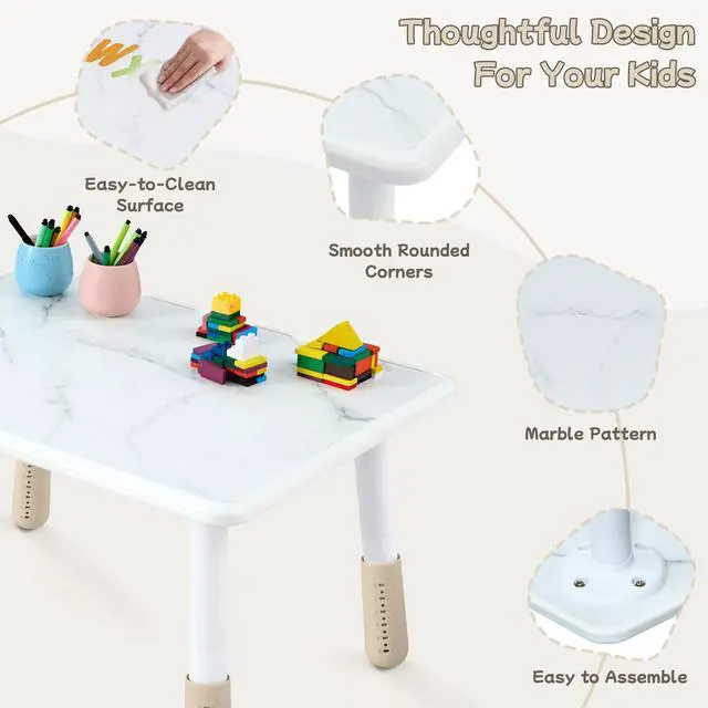 Alt view image 5 of 6 - Toddler Table and Chair Set for Ages 3-8, Adjustable Kids Table and Chairs for Reading,Drawing, Eating, Children Activity Table with Graffiti Tabletop for Daycare/Classroom/Home/Preschool