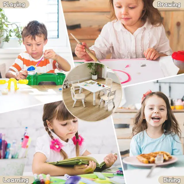 Alt view image 4 of 6 - Toddler Table and Chair Set for Ages 3-8, Adjustable Kids Table and Chairs for Reading,Drawing, Eating, Children Activity Table with Graffiti Tabletop for Daycare/Classroom/Home/Preschool
