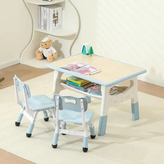 Main image of Kids Table and 2 Chairs Set, Large Built-in Storage, Adjustable Toddler Table and Chair Set, Graffiti Desktop Kids Activity Table