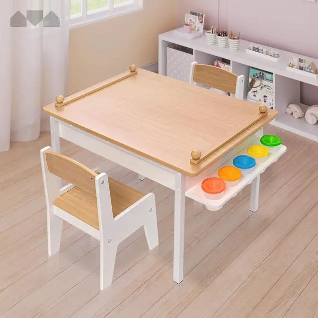 Alt view image 2 of 6 - 2-in-1 Kids Art Table and Chair Set Activity Table with Storage, Easel Transformation - 5 Paint Cups, and Paper Roll for Endless Creativity