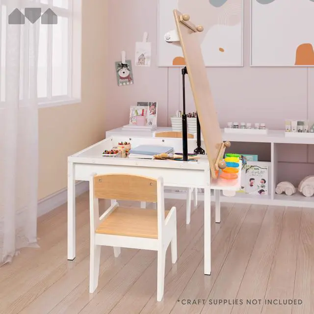 Alt view image 5 of 6 - 2-in-1 Kids Art Table and Chair Set Activity Table with Storage, Easel Transformation - 5 Paint Cups, and Paper Roll for Endless Creativity