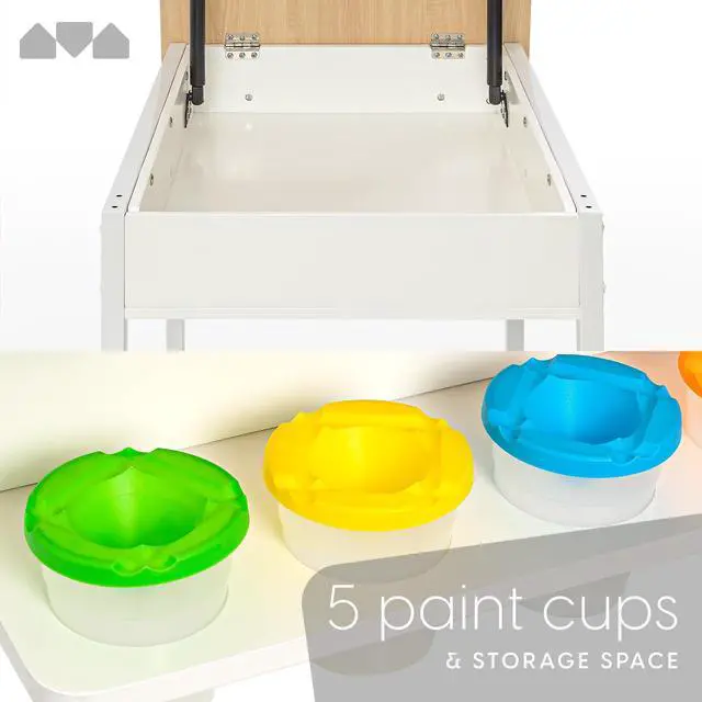 Alt view image 6 of 6 - 2-in-1 Kids Art Table and Chair Set Activity Table with Storage, Easel Transformation - 5 Paint Cups, and Paper Roll for Endless Creativity