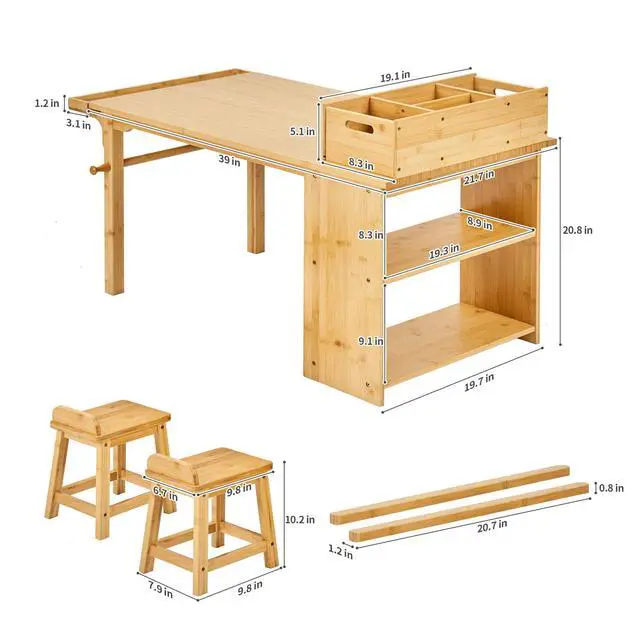 Alt view image 3 of 6 - Kids Art Table and Chair Set with Paper Roll Holder, Toddler Craft Table with Storage Shelves, Side Supply Tray, Removable Organizer Caddy and 2 Stools, Drawing Activity Desk for Ages 2-12