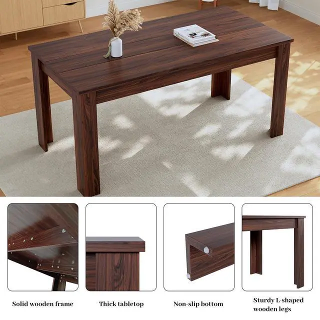 Alt view image 3 of 4 - 62.9" Wooden Dining Table, Modern Kitchen Table for 4-6 Person, Thickened MDF Dining Room Table for Dining Room, Kitchen, Living Room, Office