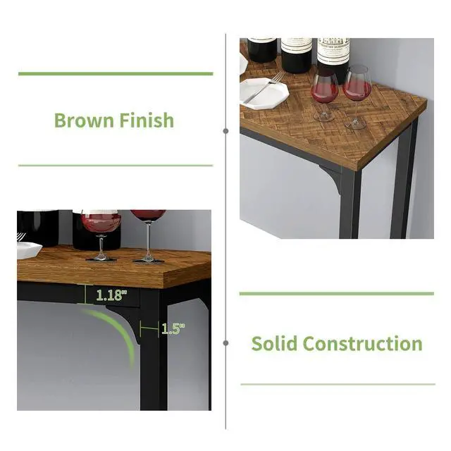 Alt view image 4 of 6 - Bar Table Set for 3, 4 Piece Console Table with 3 Stools, Counter Height Sofa Table Set with 3 Chairs for Breakfast Nook, Living Room and Apartment (Brown)