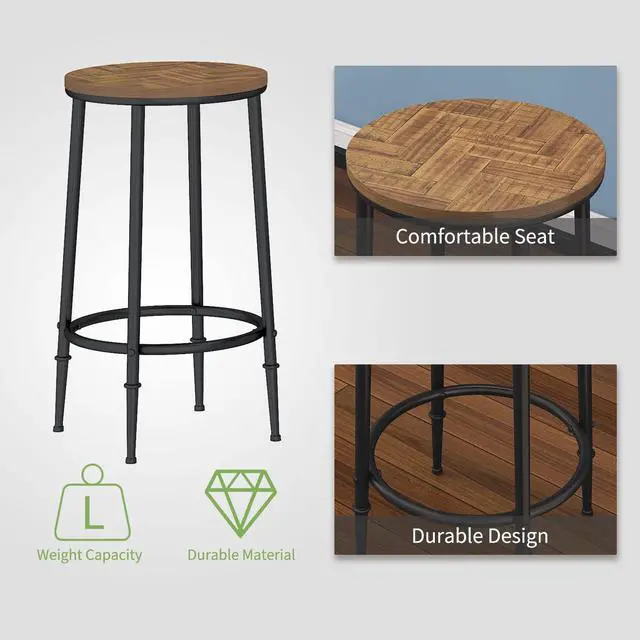 Alt view image 5 of 6 - Bar Table Set for 3, 4 Piece Console Table with 3 Stools, Counter Height Sofa Table Set with 3 Chairs for Breakfast Nook, Living Room and Apartment (Brown)