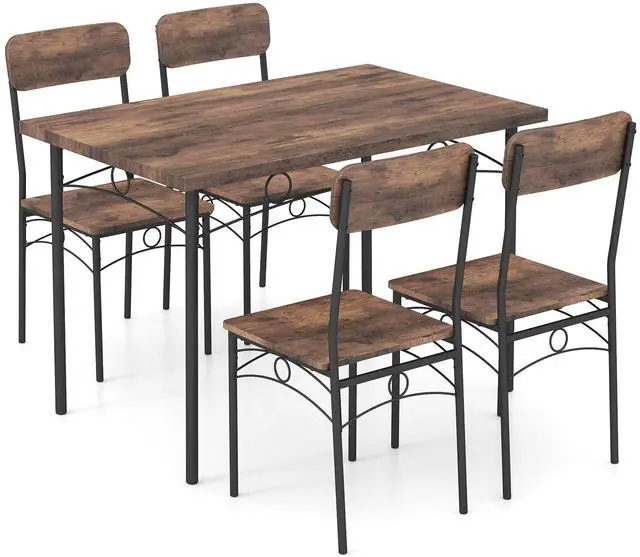 Main image of Dining Table Set for 4, Rectangle Kitchen Table and 4 Farmhouse Dining Chairs with Heavy-Duty Metal Frame, Wood Grain Surface,Space-Saving Dinette Set for Small Space, Home, Restaurant