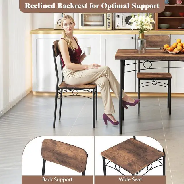 Alt view image 3 of 6 - Dining Table Set for 4, Rectangle Kitchen Table and 4 Farmhouse Dining Chairs with Heavy-Duty Metal Frame, Wood Grain Surface,Space-Saving Dinette Set for Small Space, Home, Restaurant