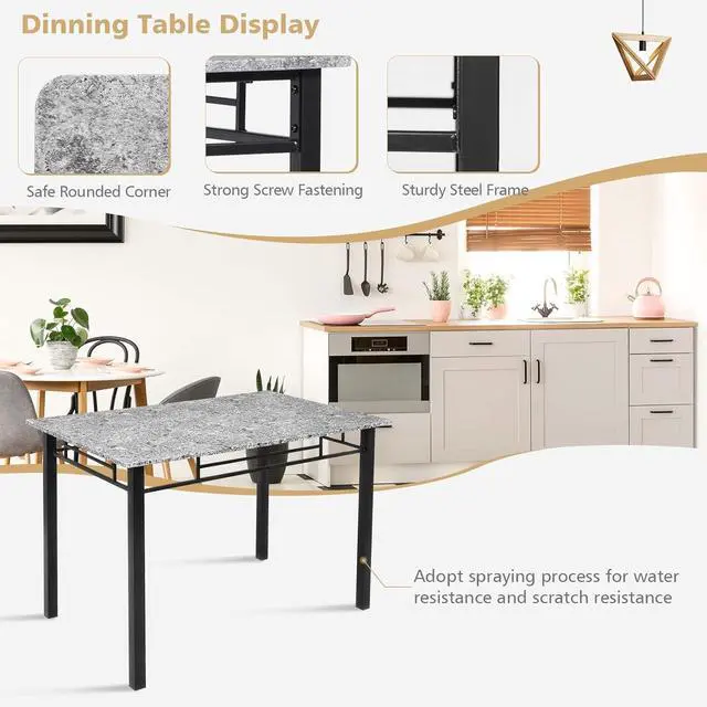 Alt view image 4 of 6 - 5-Piece Dining Table Set for 4, Kitchen Table and Upholstered Chairs Set with Faux Marble Tabletop & Metal Frame, Space-Saving Dinette Set for Breakfast Nook, Small Space, Grey