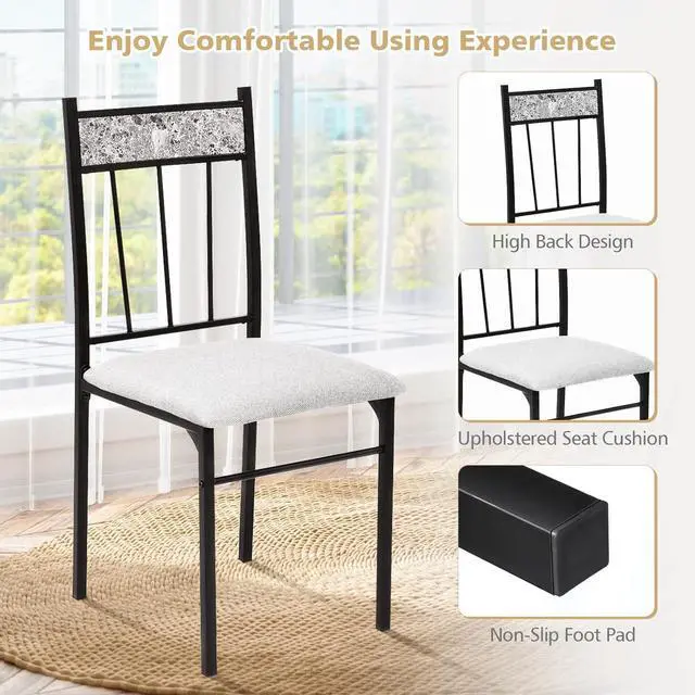 Alt view image 5 of 6 - 5-Piece Dining Table Set for 4, Kitchen Table and Upholstered Chairs Set with Faux Marble Tabletop & Metal Frame, Space-Saving Dinette Set for Breakfast Nook, Small Space, Grey