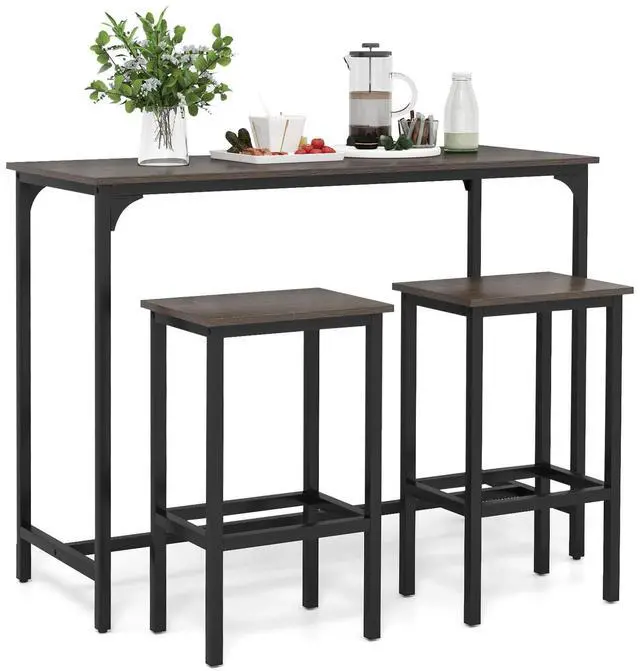Main image of 3-Piece Dining Table Set, 47.5" Industrial Counter-Height Kitchen Table and 2 Bar Stools, High Top Rectangular Pub Table and Chairs for Dining Room Small Place Breakfast Nook Bistro (Grey)