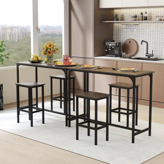Alt view image 4 of 6 - 3-Piece Dining Table Set, 47.5" Industrial Counter-Height Kitchen Table and 2 Bar Stools, High Top Rectangular Pub Table and Chairs for Dining Room Small Place Breakfast Nook Bistro (Grey)