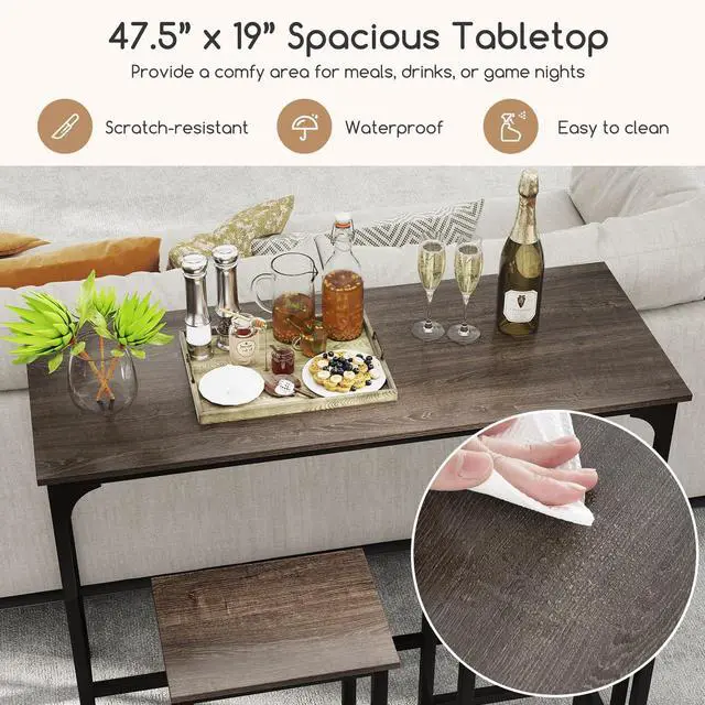 Alt view image 5 of 6 - 3-Piece Dining Table Set, 47.5" Industrial Counter-Height Kitchen Table and 2 Bar Stools, High Top Rectangular Pub Table and Chairs for Dining Room Small Place Breakfast Nook Bistro (Grey)