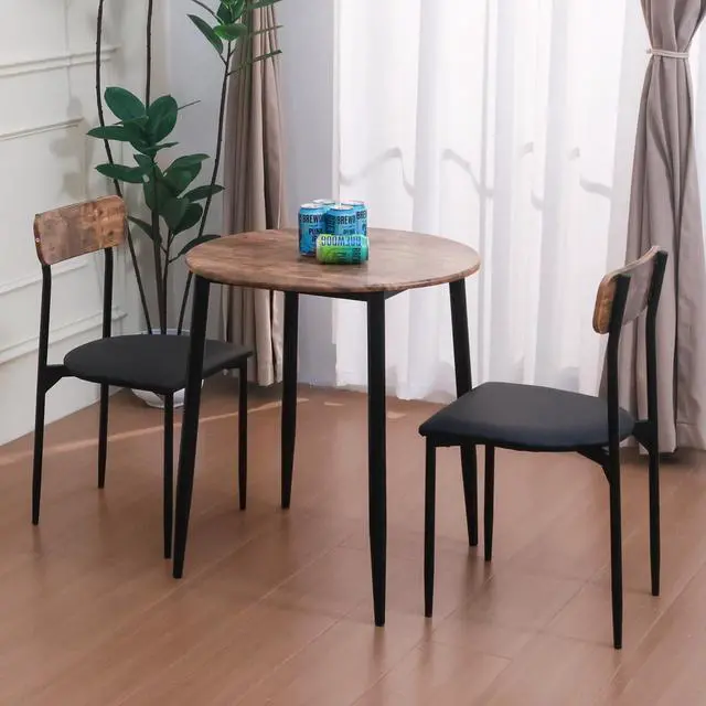 Main image of Round Dining Table Set for 2, 3-Piece Wood Tabletop Samill Kitchen Table and Chairs with Strong Metal Frame, Modern Dinette with Chairs for Small Spaces Living Room (Brown)