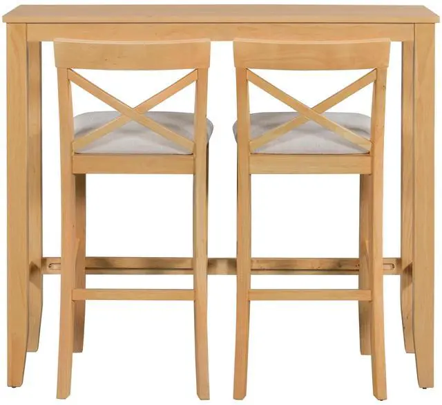 Alt view image 5 of 6 - 3 Piece Pub Table and Chair Set, Small Wood Counter Height Bar Table Set for 2, Breakfast Nook Table Set, 3 Piece High Top Dining Table for Kitchen, Natural