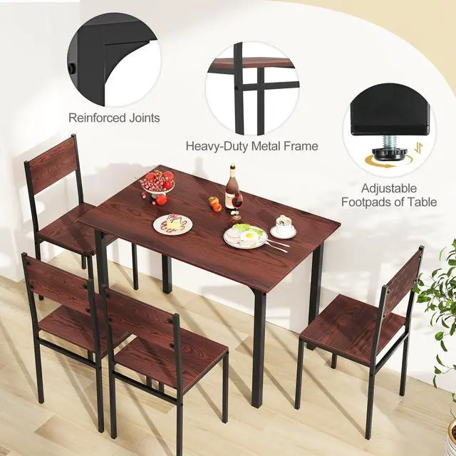 Alt view image 2 of 6 - Dining Table Set for 4, Modern Table and Chairs Set of 4 for Kitchen Dining Room Breakfast Nook (Walnut)