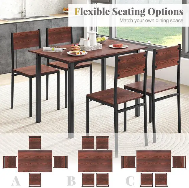Alt view image 4 of 6 - Dining Table Set for 4, Modern Table and Chairs Set of 4 for Kitchen Dining Room Breakfast Nook (Walnut)