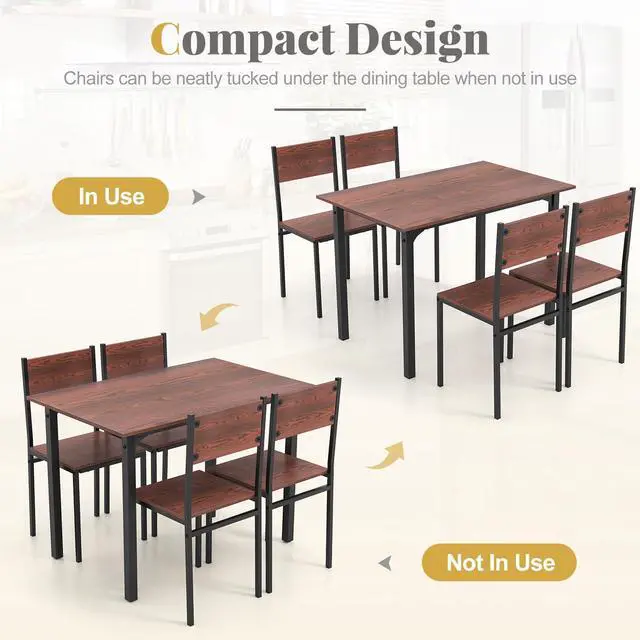 Alt view image 5 of 6 - Dining Table Set for 4, Modern Table and Chairs Set of 4 for Kitchen Dining Room Breakfast Nook (Walnut)