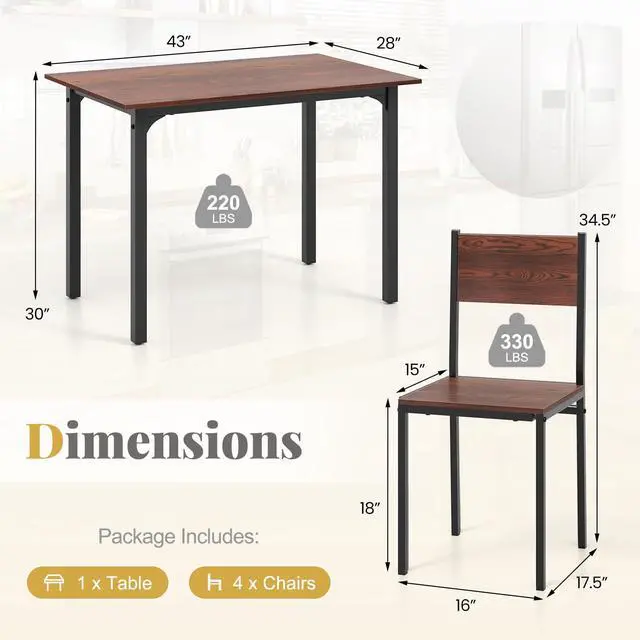 Alt view image 6 of 6 - Dining Table Set for 4, Modern Table and Chairs Set of 4 for Kitchen Dining Room Breakfast Nook (Walnut)