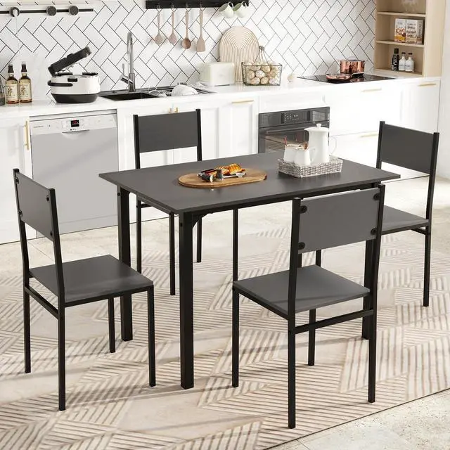 Main image of Dining Table Set for 4, Retro Kitchen Table and Chairs Set for 4, Metal Frame, Space-Saving Table and Chairs Set of 4 for Small Place, Living Room, Breakfast Nook