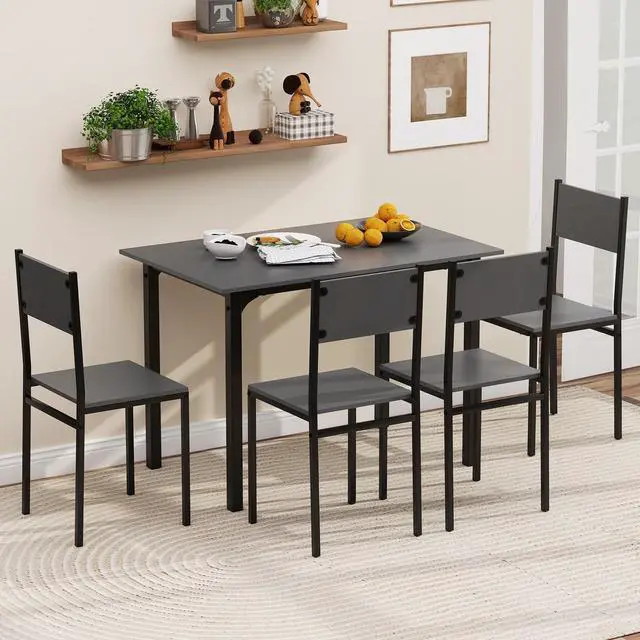 Alt view image 2 of 6 - Dining Table Set for 4, Retro Kitchen Table and Chairs Set for 4, Metal Frame, Space-Saving Table and Chairs Set of 4 for Small Place, Living Room, Breakfast Nook