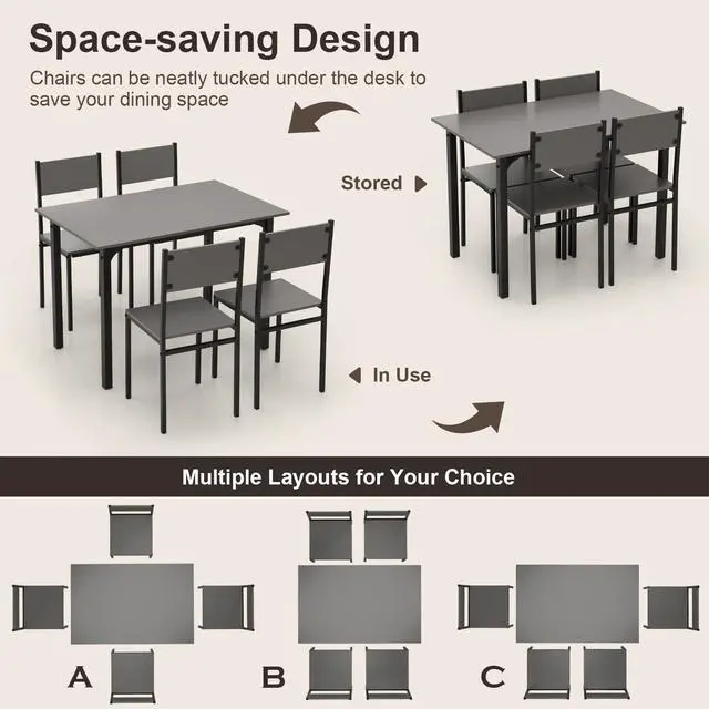 Alt view image 3 of 6 - Dining Table Set for 4, Retro Kitchen Table and Chairs Set for 4, Metal Frame, Space-Saving Table and Chairs Set of 4 for Small Place, Living Room, Breakfast Nook