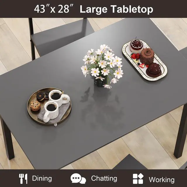Alt view image 4 of 6 - Dining Table Set for 4, Retro Kitchen Table and Chairs Set for 4, Metal Frame, Space-Saving Table and Chairs Set of 4 for Small Place, Living Room, Breakfast Nook