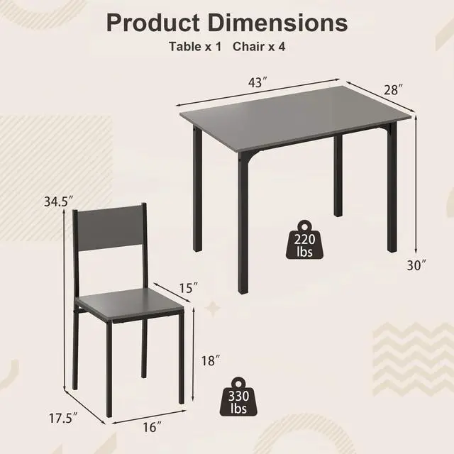 Alt view image 5 of 6 - Dining Table Set for 4, Retro Kitchen Table and Chairs Set for 4, Metal Frame, Space-Saving Table and Chairs Set of 4 for Small Place, Living Room, Breakfast Nook
