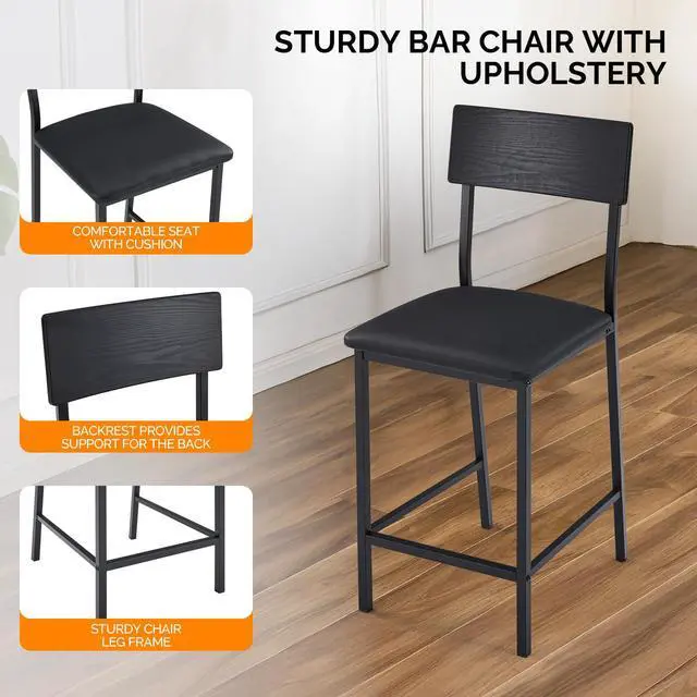 Alt view image 4 of 6 - Dining Table Set for 2, Kitchen Breakfast Counter Height Small 3 Piece Bar Table and Chairs Set with Storage, Black