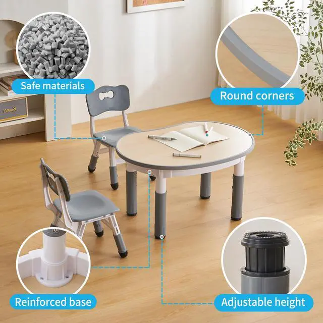 Alt view image 5 of 6 - Kids Round Activity Table and Chairs Set, Height Adjustable Plastic Children Art Desk with 2 Seats, Kids Set Table Set