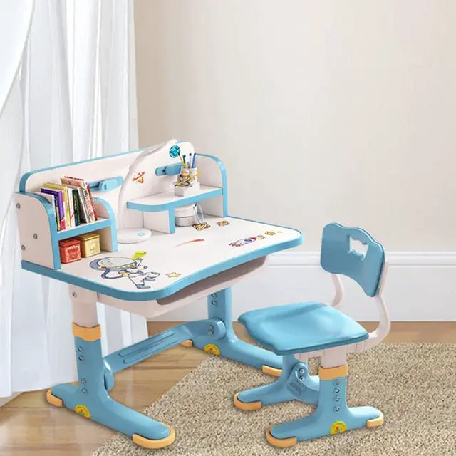 Alt view image 3 of 6 - Kids Table and Chair Set Height-Adjustable Table and Chairs for Toddlers 3-15 Years Ergonomic Children's Study Table Chair Kids Desk with Drawers & Footrest for Girls Boys (Blue)