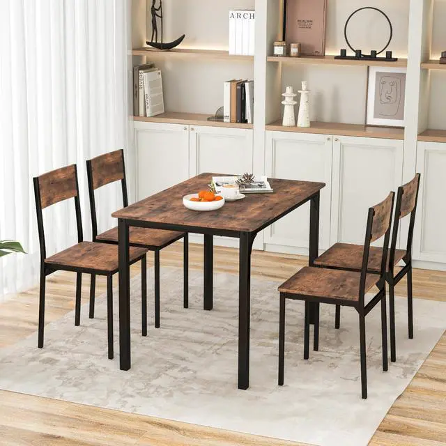 Alt view image 2 of 6 - Dining Table Set for 4, Retro Kitchen Table and Chairs Set for 4, Metal Frame, Space-Saving Table and Chairs Set of 4 for Small Place, Living Room, Breakfast Nook