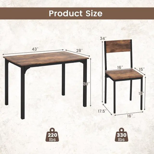 Alt view image 5 of 6 - Dining Table Set for 4, Retro Kitchen Table and Chairs Set for 4, Metal Frame, Space-Saving Table and Chairs Set of 4 for Small Place, Living Room, Breakfast Nook