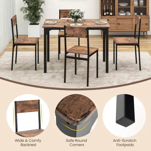 Alt view image 6 of 6 - Dining Table Set for 4, Retro Kitchen Table and Chairs Set for 4, Metal Frame, Space-Saving Table and Chairs Set of 4 for Small Place, Living Room, Breakfast Nook