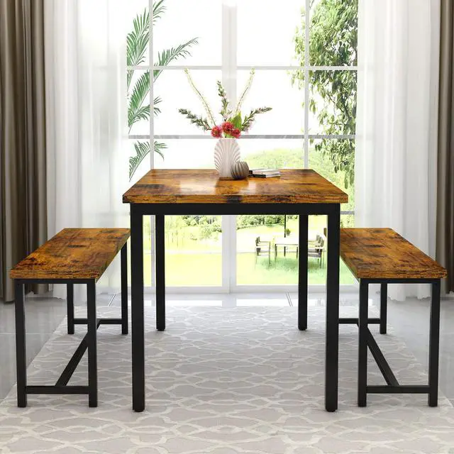 Alt view image 2 of 5 - 47" Dining Table Set with Bench, Breakfast Kitchen Table Set of 4, Sturdy Structure Space-Saving Dinette for Kitchen,Breakfast Nook,Dining Room, Living Room(Brown)
