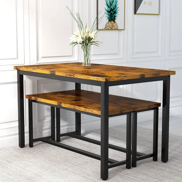 Alt view image 3 of 5 - 47" Dining Table Set with Bench, Breakfast Kitchen Table Set of 4, Sturdy Structure Space-Saving Dinette for Kitchen,Breakfast Nook,Dining Room, Living Room(Brown)
