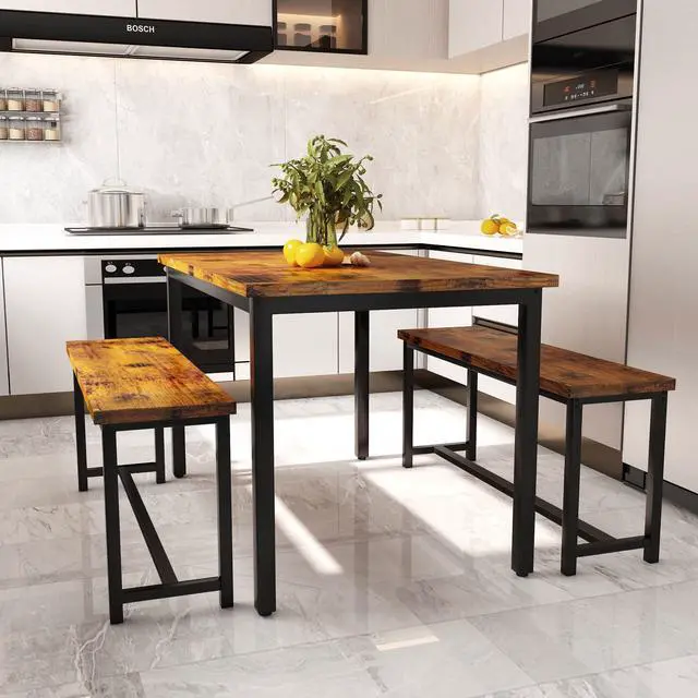 Alt view image 4 of 5 - 47" Dining Table Set with Bench, Breakfast Kitchen Table Set of 4, Sturdy Structure Space-Saving Dinette for Kitchen,Breakfast Nook,Dining Room, Living Room(Brown)