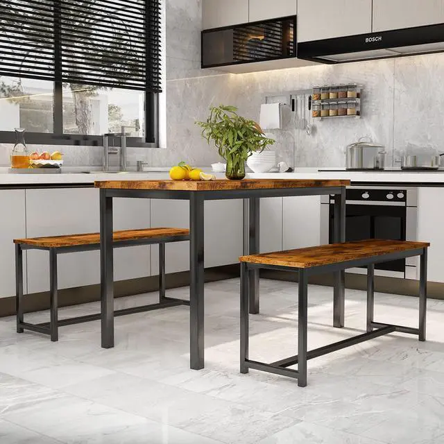 Alt view image 5 of 5 - 47" Dining Table Set with Bench, Breakfast Kitchen Table Set of 4, Sturdy Structure Space-Saving Dinette for Kitchen,Breakfast Nook,Dining Room, Living Room(Brown)