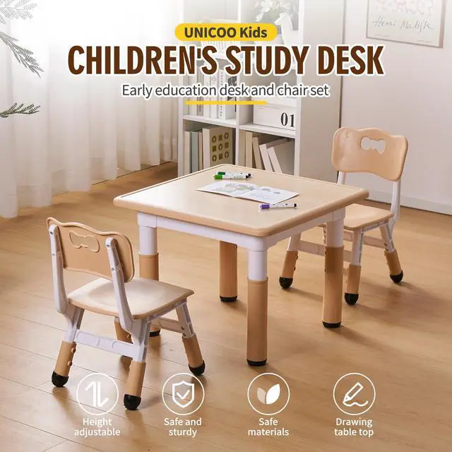 Alt view image 2 of 6 - Kids Table and Chair Set, Height Adjustable Toddler Table and Chair Set, Graffiti Desktop Multi-Activity Desk, Ideal for Kids 2-8, Classrooms/Daycares/Homes