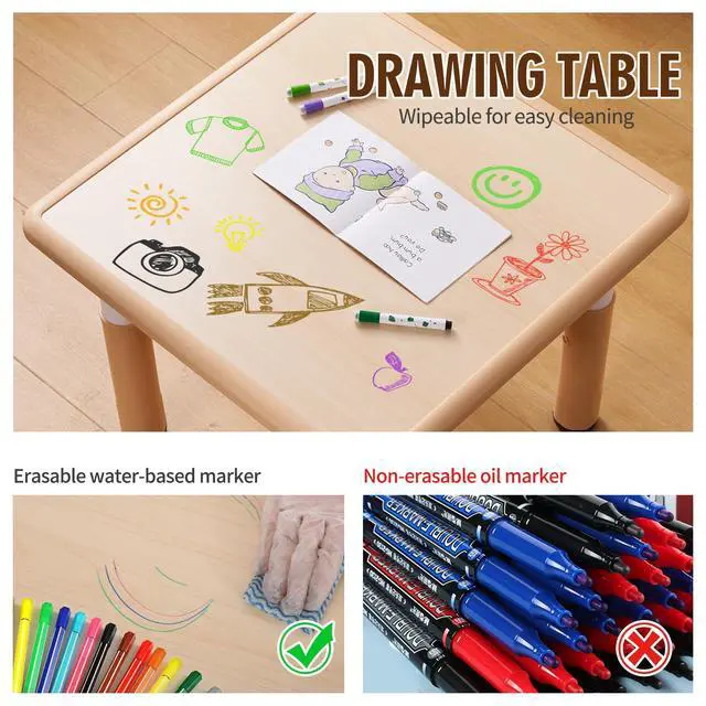 Alt view image 3 of 6 - Kids Table and Chair Set, Height Adjustable Toddler Table and Chair Set, Graffiti Desktop Multi-Activity Desk, Ideal for Kids 2-8, Classrooms/Daycares/Homes